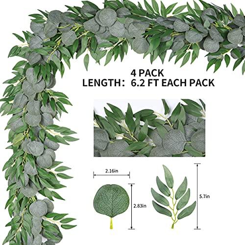 4 Packs 6.5 Feet Artificial Silver Dollar Eucalyptus Leaves Garland with Willow Vines Twigs Leaves for Wedding Decor - If you say i do