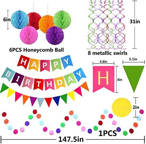 Happy Birthday Banner with Colorful Paper Flag Bunting Paper Circle Confetti Garland Swirl Streamers Honeycomb Ball for Birthday Party - If you say i do