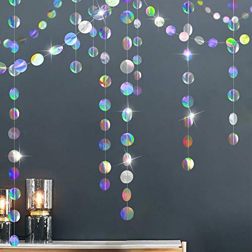 4 Glitter Iridescent Party Supplies Circle Garlands Holographic Hanging Dots Streamer Backdrop Decor - If you say i do