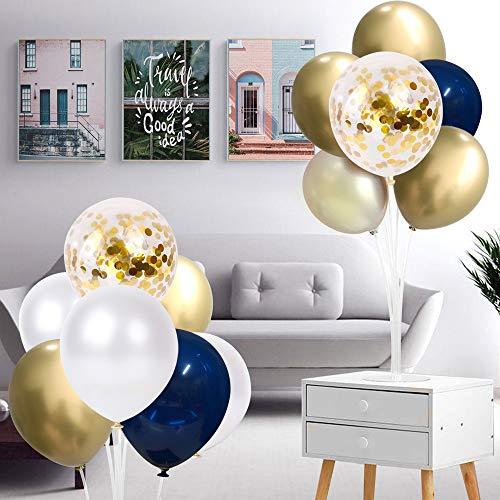 Navy Blue and Gold Confetti Balloons, 50 pcs 12 inch Pearl White and Gold Metallic Chrome Birthday Balloons for Celebration Graduation Party Balloons - If you say i do