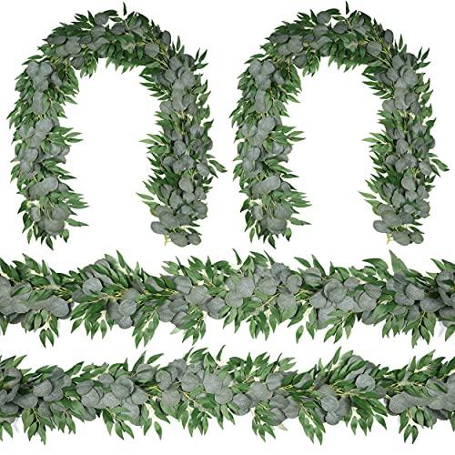 4 Packs 6.5 Feet Artificial Silver Dollar Eucalyptus Leaves Garland with Willow Vines Twigs Leaves for Wedding Decor - If you say i do