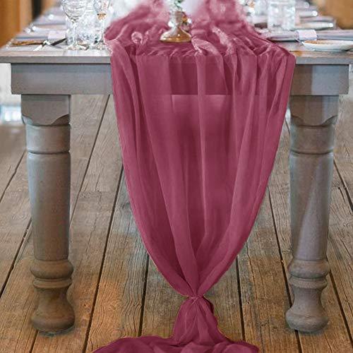 10ft Burgundy Chiffon Table Runner 28x120 Inches Romantic Wedding Runner Sheer Bridal Party Decorations - If you say i do