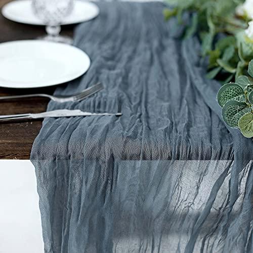 10FT Dusty Blue Cheesecloth Table Runner, Gauze Fabric Boho Wedding Arbor Decor - If you say i do