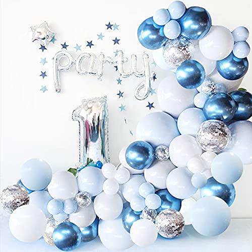126 Pieces/PCS Metallic Blue White and Silver Confetti Latex Balloons for Baby Shower Birthday Wedding - If you say i do