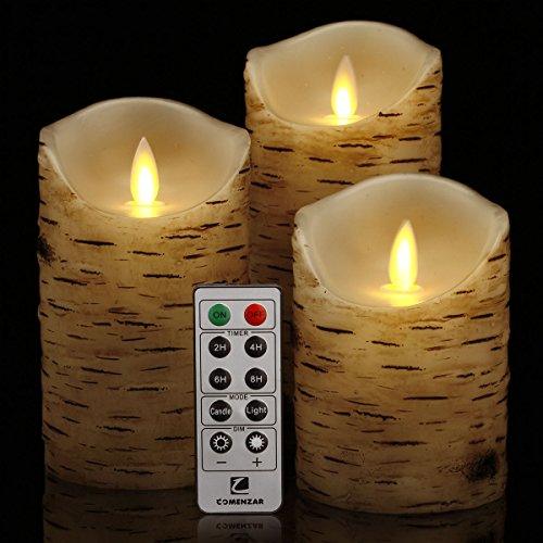 Flickering Candles, Candles Birch Set of 3 (H: 4" 5" 6" x D: 3.25")Birch Bark Battery Candles Pillar with Remote Timer - If you say i do