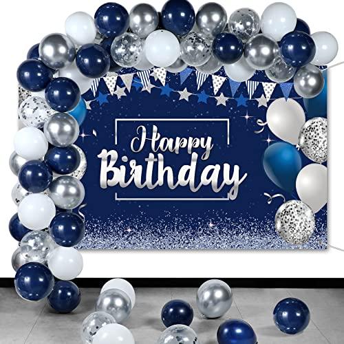 Navy Blue Birthday Confetti Balloons Kit Set 50 Pieces Blue Birthday Photography Backdrop Banner Package - If you say i do