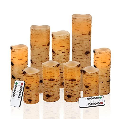 Flameless Candles Battery Operated Candles Birch Effect 4" 5" 6" 7" 8" 9" Set of 9 LED Candles with 10-Key Remote Control 2/4/6/8 Hours Timer - If you say i do