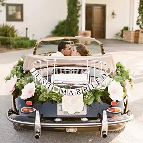 JUST MARRIED Banner Car Decorations, Gold Glitter Just Married Sign Garland for Bridal Shower Decorations, Photo Props and Car Decorations - If you say i do