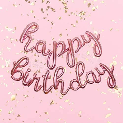 Rose Gold Happy Birthday Balloons Banner | Script / Cursive Rose Gold Letter Balloon Sign For Birthday Party Decor / Decoration - If you say i do