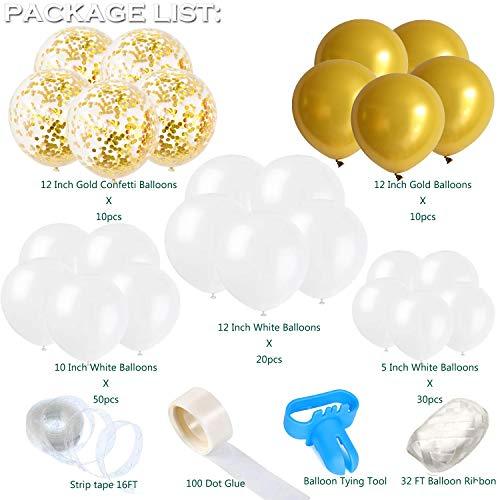 White Balloon Arch Garland Kit, 124 Pieces White Gold and Gold Confetti Latex Balloons for Baby Shower Wedding Birthday - If you say i do