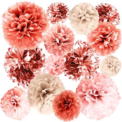 VINANT 20 Pcs Rose Gold Party Decorations - Metallic Foil and Tissue Paper Pom Poms - Birthday Party Decoration - Baby Shower - Bridal Shower - Bachel