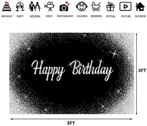Happy Birthday Backdrop Glitter Silver Dots and Black Photography Background - If you say i do