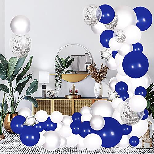 123 Navy Blue Balloon Garland kit,Silver Metallic Confetti And White Balloons Arches Kit with Foil Star Balloon for Birthday Christmas DIY Decorations - If you say i do