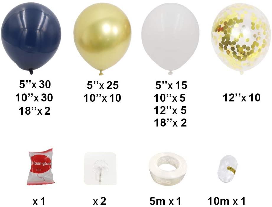 Navy Blue Gold White Balloon Arch Garland Kit-134pcs, 4 Size Navy Blue, White, Metallic Chrome Gold And Confetti Balloons - If you say i do