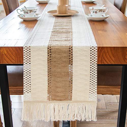Macrame Table Runners Natural Burlap Table Runner, Splicing Cotton Boho Table Runner with Tassels - If you say i do