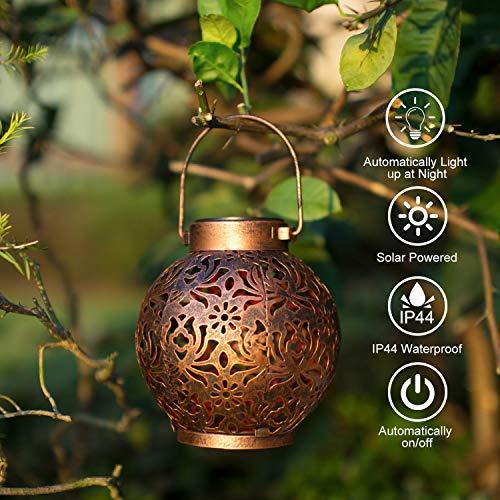 Outdoor Solar Hanging Lantern Lights Metal LED Decorative Light for Garden Patio Courtyard Lawn and Tabletop with Hollowed-Out Design - If you say i do