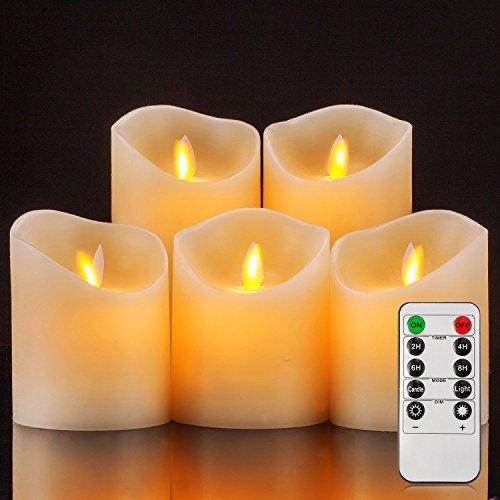 Set of 5 Battery Operated Candles Pillar Realistic Flameless Flickering LED Candles with Remote Control 2 4 6 8 Hours Timer - If you say i do