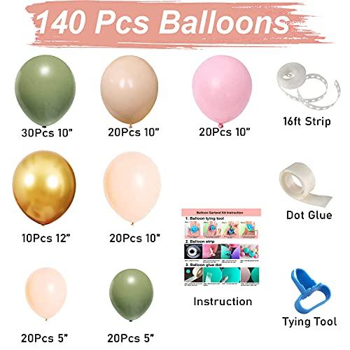 140Pcs Sage Green Peach Blush Pink Balloon Garland Arch Kit for Baby Bridal Shower Wedding - If you say i do