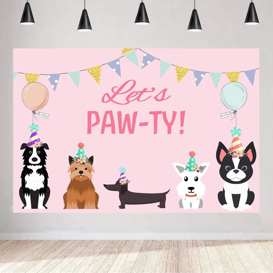 Puppy Dog Happy Birthday Themed Backdrops Let's Paw-ty Doggy Pet Pink Girl Photography Backdrop - If you say i do