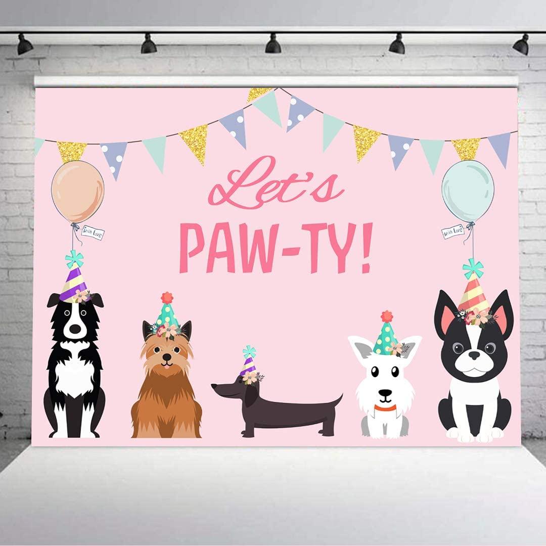 Puppy Dog Happy Birthday Themed Backdrops Let's Paw-ty Doggy Pet Pink Girl Photography Backdrop - If you say i do