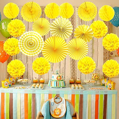Tissue Paper Pom Poms Flower Fan and Honeycomb Balls for Birthday Baby Shower Wedding Festival Decorations - Yellow - If you say i do