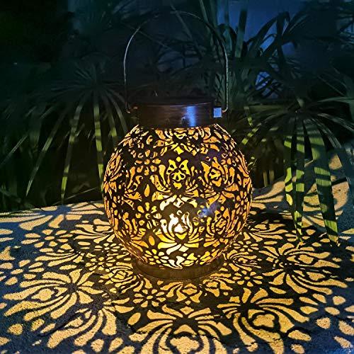 Outdoor Solar Hanging Lantern Lights Metal LED Decorative Light for Garden Patio Courtyard Lawn and Tabletop with Hollowed-Out Design - If you say i do