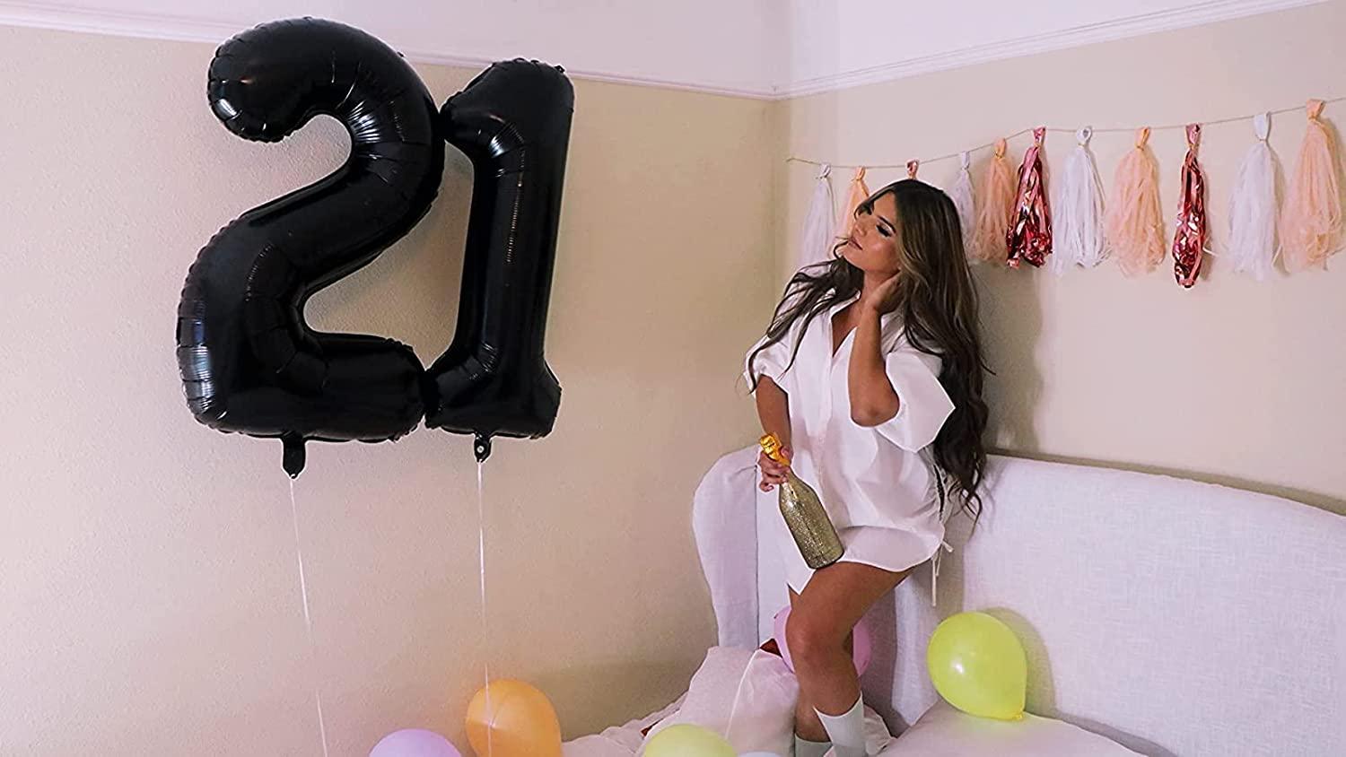 40inch Jumbo Black 21 Number Balloons for 21st Birthday Decorations Helium Balloons Party Supplies use Them as Props for Photos (Black 21) - If you say i do
