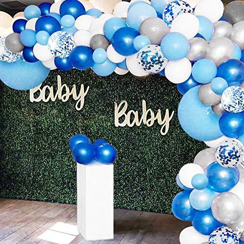 135 Pieces Blue Balloon Garland Arch Kit - White Blue Silver and Blue Confetti Latex Balloons for Baby Shower Wedding Birthday Party - If you say i do