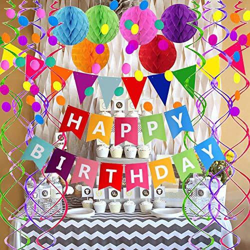 Happy Birthday Banner with Colorful Paper Flag Bunting Paper Circle Confetti Garland Swirl Streamers Honeycomb Ball for Birthday Party - If you say i do