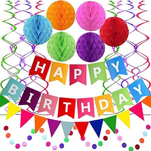 Happy Birthday Banner with Colorful Paper Flag Bunting Paper Circle Confetti Garland Swirl Streamers Honeycomb Ball for Birthday Party - If you say i do