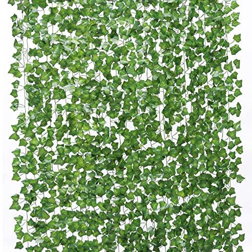 Coolmade 84ft 12 Strands Artificial Flowers, Silk Fake Ivy Leaves Hanging,  Green