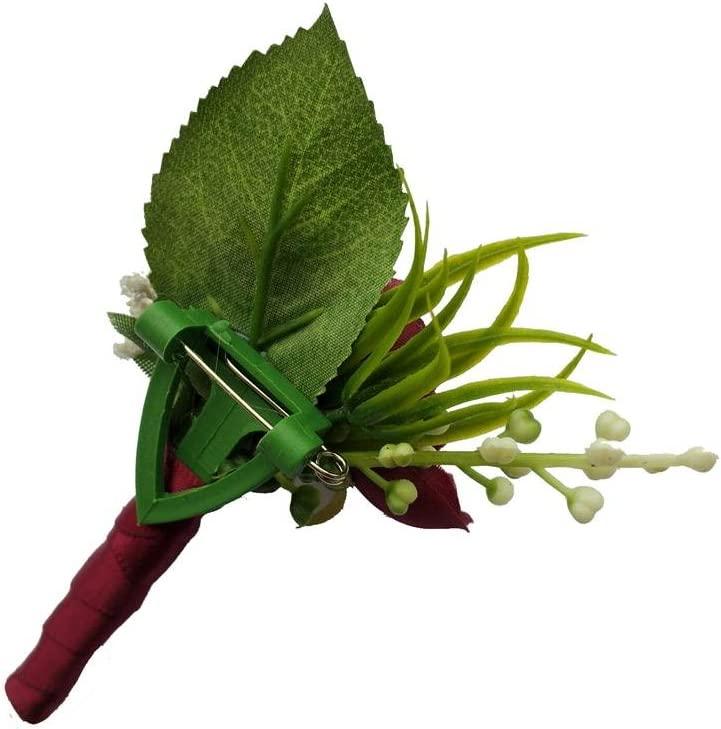 6 Pieces Burgundy Groom Boutonniere Man Buttonholes DIY Wedding Artificial False Flowers Party Decoration - If you say i do