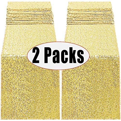 2packs 12 x 108inch Glitter Gold Sequin Table Runner for Birthday Wedding Engagement Bridal Shower Baby Shower Bachelorette Holiday - If you say i do