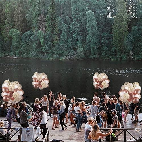 60 Pack Rose Gold Balloons + White Balloons + Confetti Balloons w/Ribbon for Bridal & Baby Shower Parties | Latex Balloon Decorations - If you say i do
