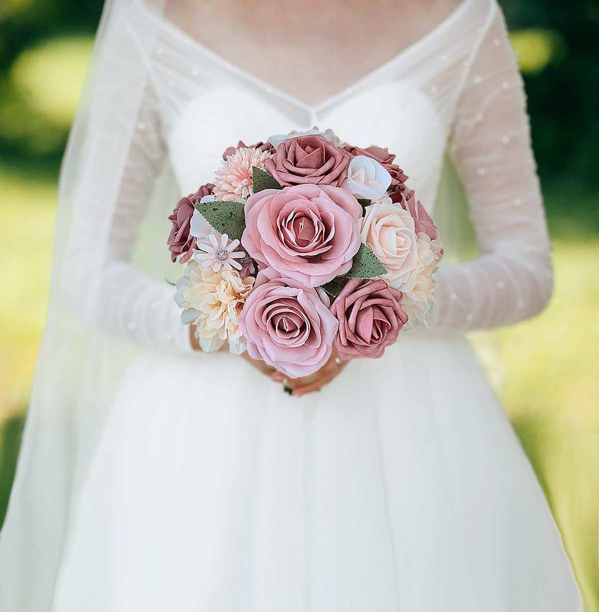 Artificial Flowers Pink Bouquets Box Set for DIY Bridal Wedding Shower Decorations - If you say i do