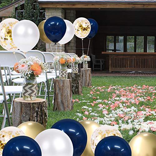 Navy Blue and Gold Confetti Balloons, 50 pcs 12 inch Pearl White and Gold Metallic Chrome Birthday Balloons for Celebration Graduation Party Balloons - If you say i do