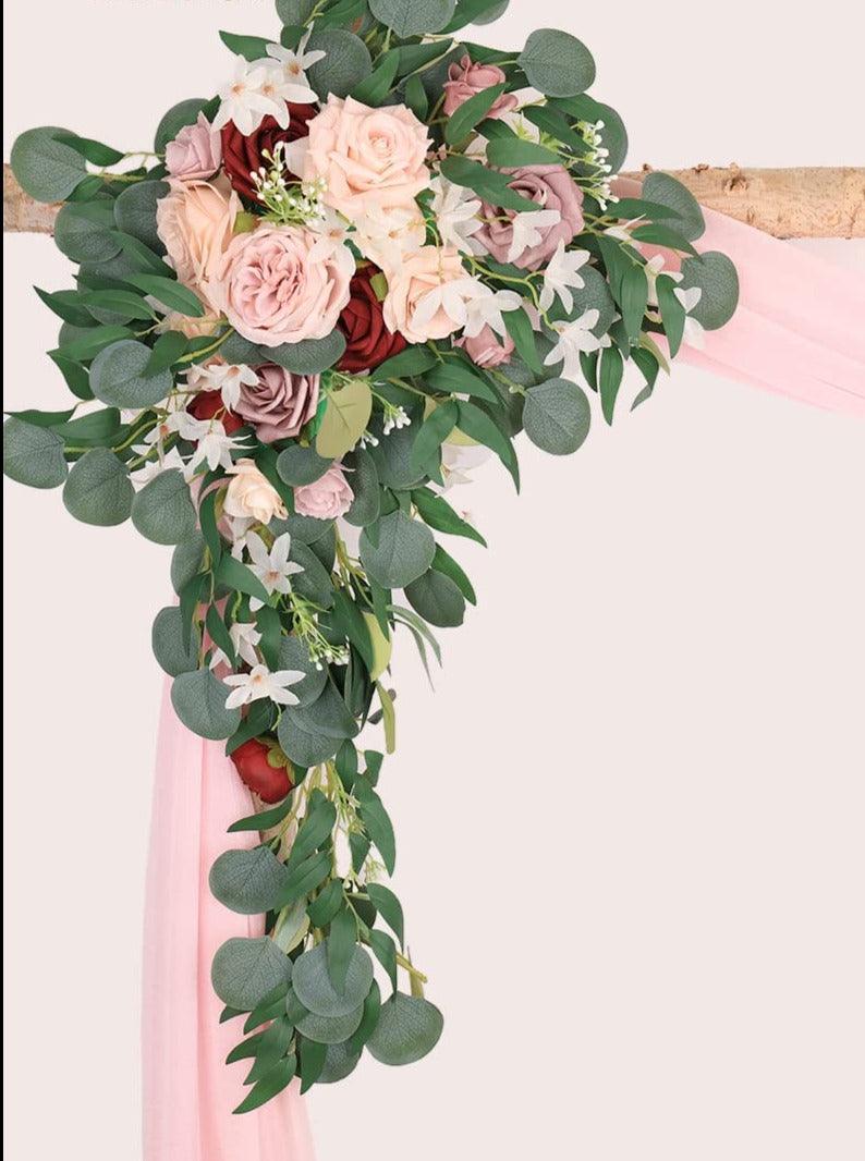 Wedding Arch Flower Arrangement Set Rustic Wedding Arch Decorations with 1pc Sheer Swag for Ceremony and Reception - If you say i do