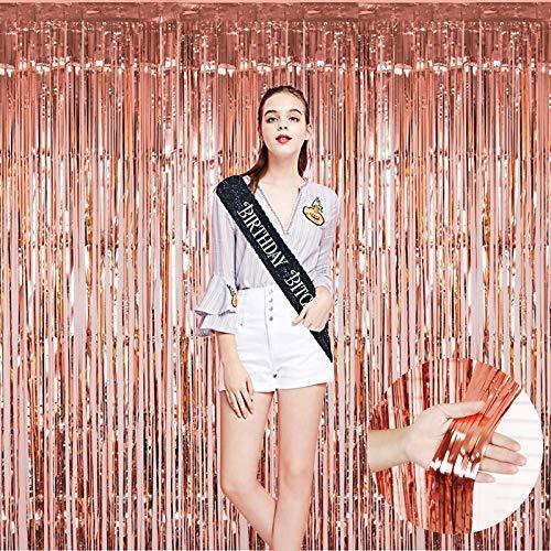 2pcs 3ft x 8.3ft Rose Gold Metallic Tinsel Foil Fringe Curtains Photo Booth Props for Birthday Wedding - If you say i do