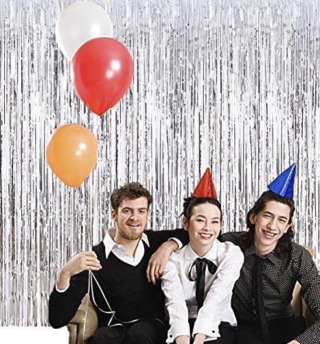 2pcs 3ft x 8.3ft Silver Metallic Tinsel Foil Fringe Curtains Photo Booth Props for Birthday Wedding - If you say i do
