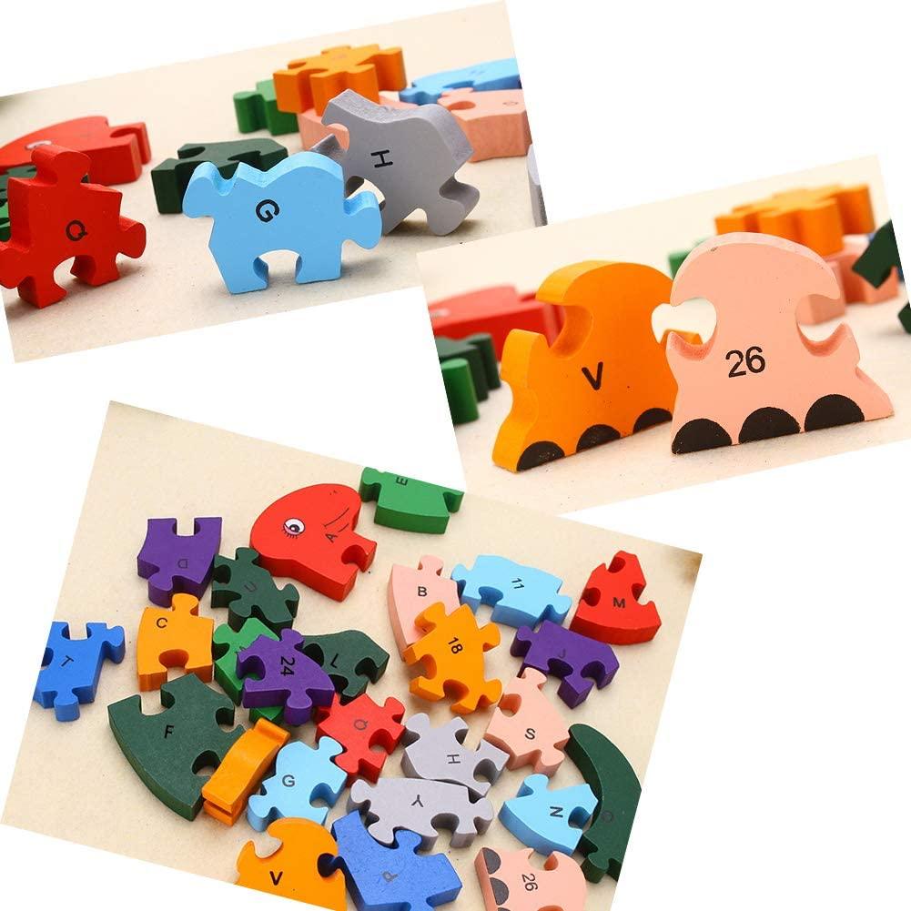 2Pcs Wooden Animal Puzzles, Alphabet Jigsaw Puzzle Building Blocks Alphabet Animal Puzzle for Children Toddlers-Snail & Dinosaur - If you say i do