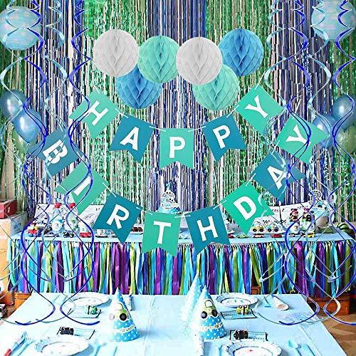 Blue Happy Birthday Banner Honeycomb balls Swirls Streamers for Birthday Party Decorations - If you say i do