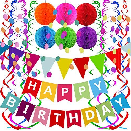 Happy Birthday Banner with Colorful Paper Flag Bunting Paper Circle Confetti Garland Swirl Streamers Honeycomb Ball for Birthday Party - If you say i do