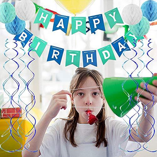Blue Happy Birthday Banner Honeycomb balls Swirls Streamers for Birthday Party Decorations - If you say i do