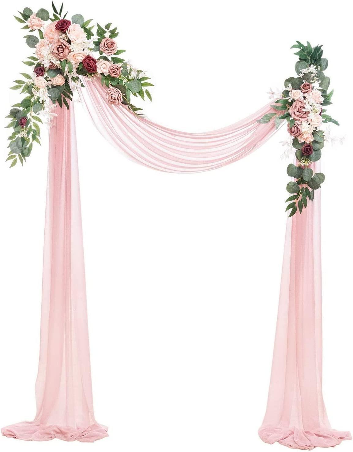 Wedding Arch Flower Arrangement Set Rustic Wedding Arch Decorations with 1pc Sheer Swag for Ceremony and Reception - If you say i do