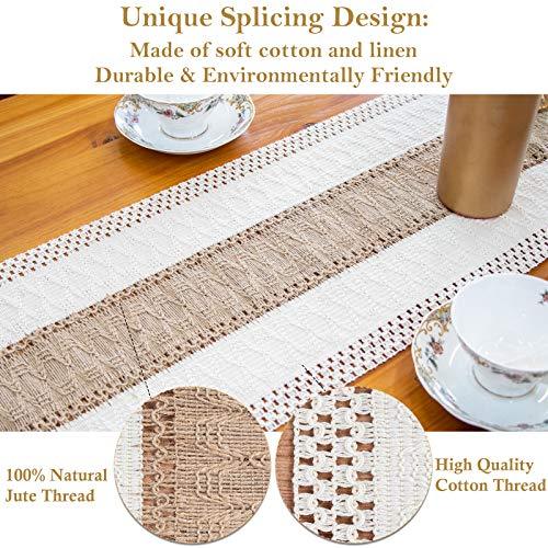 Macrame Table Runners Natural Burlap Table Runner, Splicing Cotton Boho Table Runner with Tassels - If you say i do