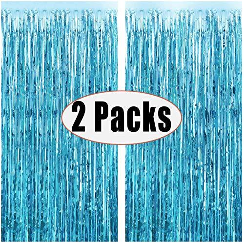 2pcs 3ft x 8.3ft Light Blue Metallic Tinsel Foil Fringe Curtains Photo Booth Props for Birthday Wedding Engagement Party Decorations - If you say i do