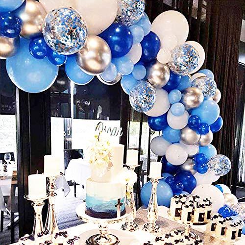 135 Pieces Blue Balloon Garland Arch Kit - White Blue Silver and Blue Confetti Latex Balloons for Baby Shower Wedding Birthday Party - If you say i do
