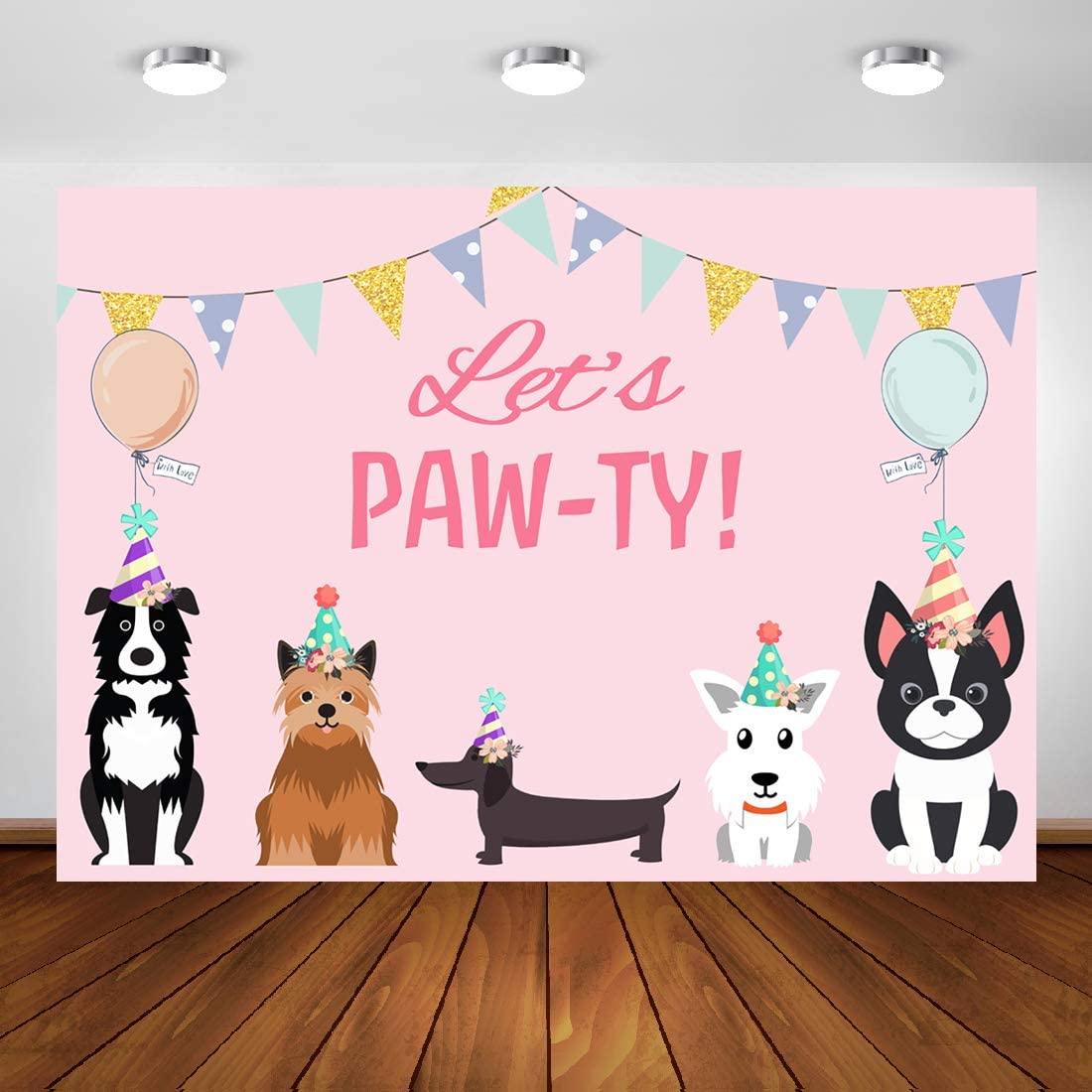 Puppy Dog Happy Birthday Themed Backdrops Let's Paw-ty Doggy Pet Pink Girl Photography Backdrop - If you say i do