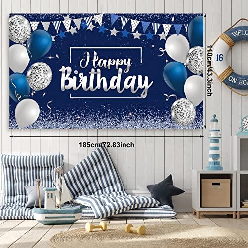 Navy Blue Birthday Confetti Balloons Kit Set 50 Pieces Blue Birthday Photography Backdrop Banner Package - If you say i do