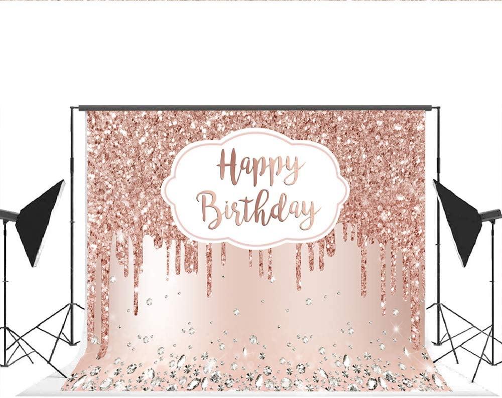 Pink Rose Golden Birthday Party Backdrop Glitter Diamonds Happy Birthday Background - If you say i do